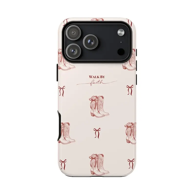 Christian Shockproof Smartphone Case for iPhone 11-17 Pro Max, Western Boots & Cross Faith Design Handheld Cellphone Casing, Premium Durable Devices Cover for Outdoor Adventure Accessories
