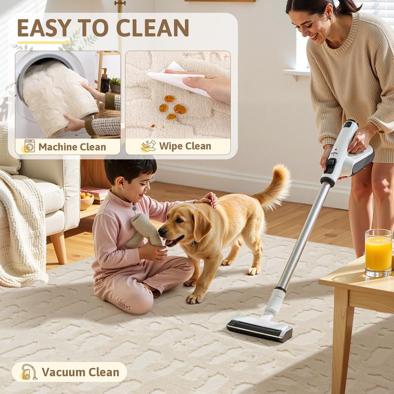 LOKHOM Soft Fluffy Washable Area Rug Micro Loop Non-Slip Carpet for Living Room Dining Room Kitchen Solid Beige Color Fashion Abstract Style