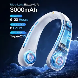 Portable Neck Fan - Rechargeable USB Powered Cooling Fan, 5-speed hands-free bladeless design, suitable for tents and outdoor use - Battery Powered Fan (6-20 hours), suitable for picnicking, barbecuing, fishing, travel, and workplaces