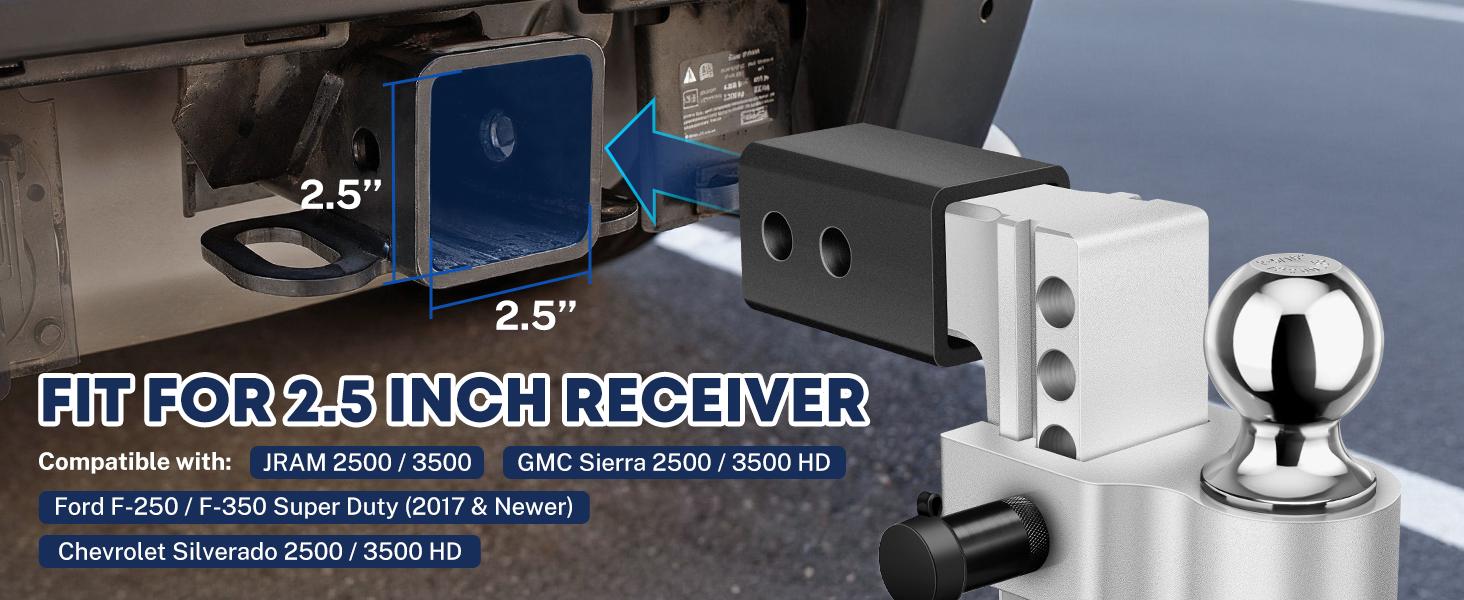 6"Drop Adjustable Trailer Hitch Kit Fit 2" & 2.5" Receiver, Drop Hitch with 3 Ball 1-7/8", 2", 2-5/16", 12500 LBS GTW Heavy Duty Tow Hitch with Anti-Theft Lock Pins Mounted Lawn Ripper Plow Multi-Purpose Tri Mount