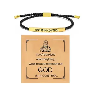 God is in Control Inspiration Bracelet, Simple Inspirational Gift, Inspire Bracelet, Adjustable Unisex Braided Bracelet with Motivational Message Card Gift for Men & Women Her & Him BFF BF GF