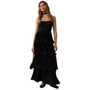 New American Eagle Womens Size XS Black Strappy Tiered Pleated Maxi Dress