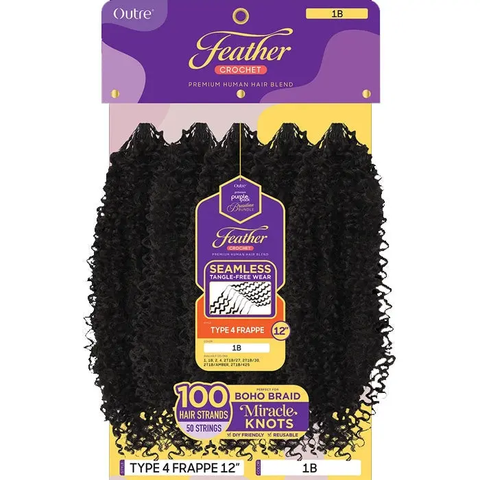 Outre Purple Pack Brazilian Bundle Feather Crochet Human Hair Blend Weave - FEATHER CROCHET TYPE 4 FRAPPE 12"