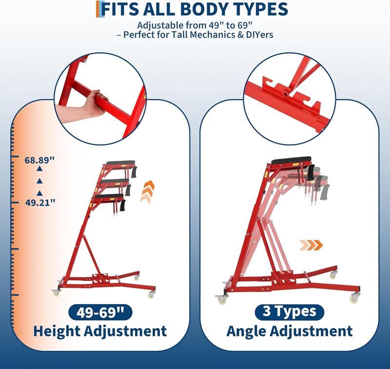Automotive Top Side Creeper, Top Side Creeper (49"-69" Length) for Trucks, Engine Creeper with 400LB Capacity, Foldable Creeper for Home Garage,Auto Repair and Maintaince