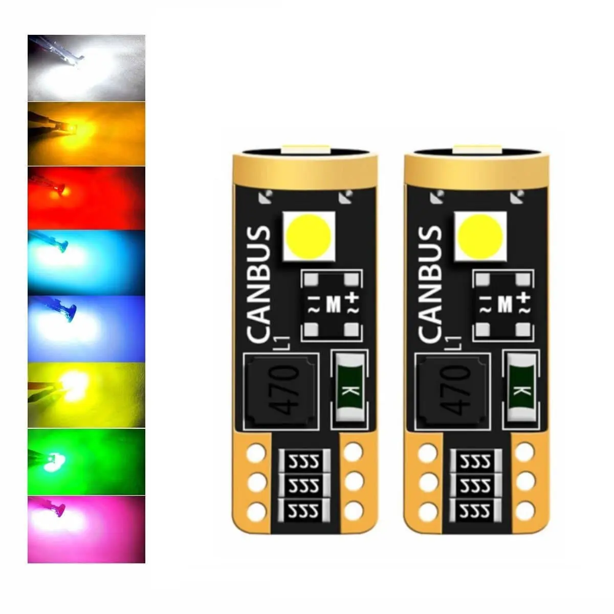 Lasfit T10/168/194 LED Bulbs (1 Pair) - 8 Colors, CANBUS Error Free, 3030 SMD, 400lm High Power, Led Lights Car, Vehicle Accessories, for License Plate/Dome Lights