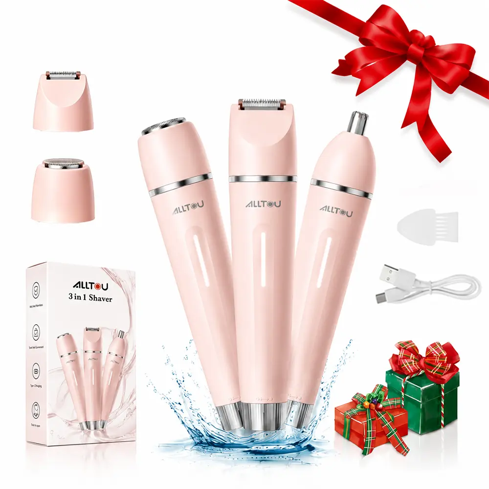 Alltou 3-in-1 Bikini Trimmer for Women, Electric Shaver & Body Hair Remover, Rechargeable Hair Removal Tool with Replaceable Heads for Pubic Hair, Bikini Area, Face, Underarms and Legs,dorm essentials tiktokshopbacktoschool