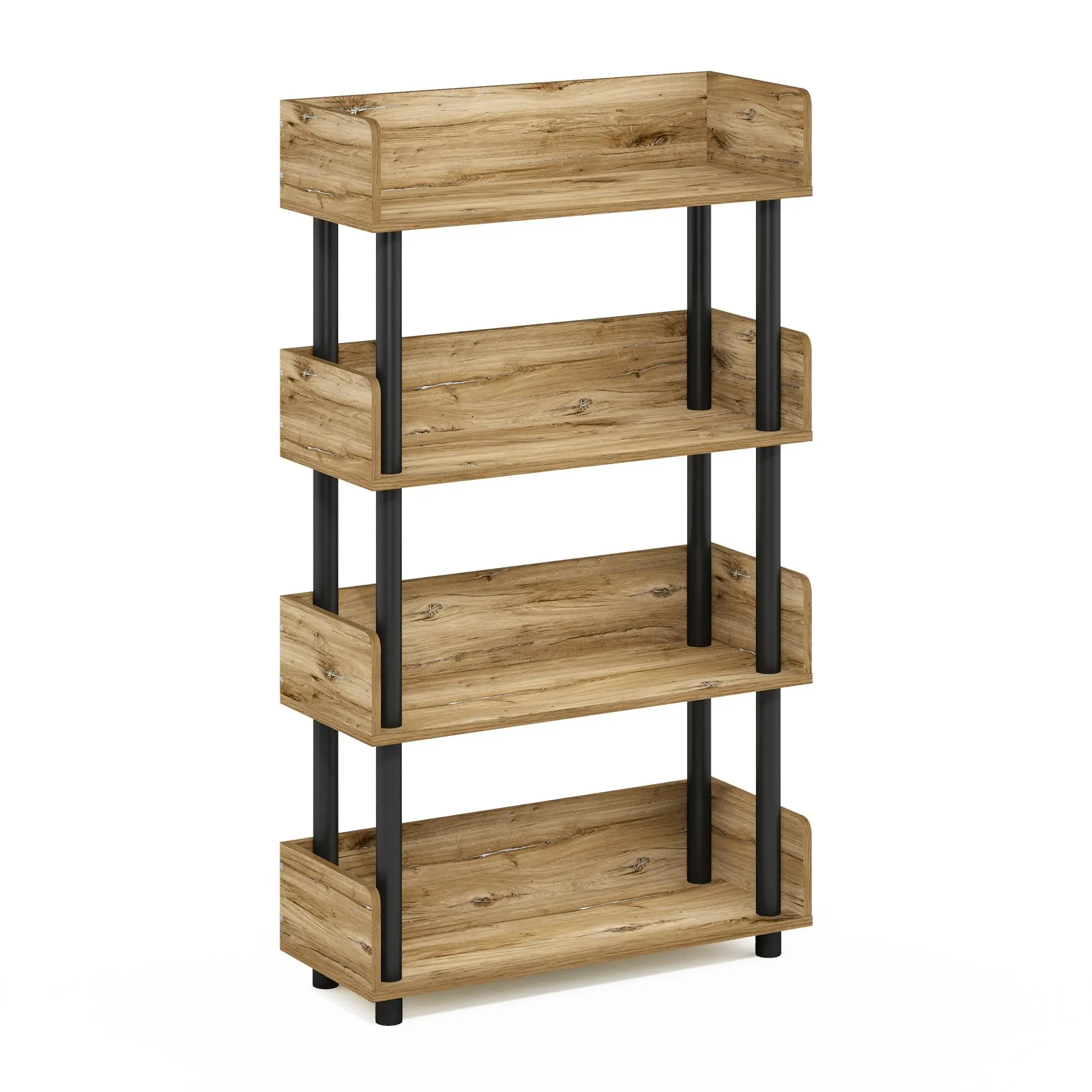 TURN-N-TUBE 4-Tier Corner Storage Shelf for Living Room, Garage, Home Office, Flagstaff Oak