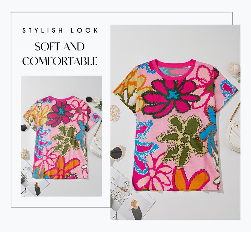 EVALESS Women's Casual Boho Print T Shirts Tops Crew Neck Short Sleeve Polka Dot Slim Fitted Soft Multicolour Tee 2026 Trendy Womenswear Springtok Summer Outfits