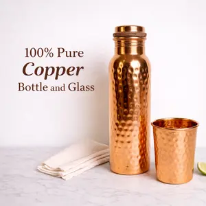 Ayurveda 100% Pure Copper Water Bottle, 34 oz Handmade Texture Copper Bottle for Daily Hydration