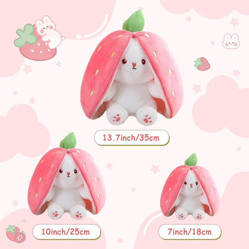 Bunny Stuffed Animal Reversible Cuddle Bunny Stuffed,Strawberry Bunny Transformed Rabbit Plush Zipper,Turns Into Ears Bunnies Plushies Toy Cute Stuffy Doll Easter Girlfriend Gift Valentine's Day gift
