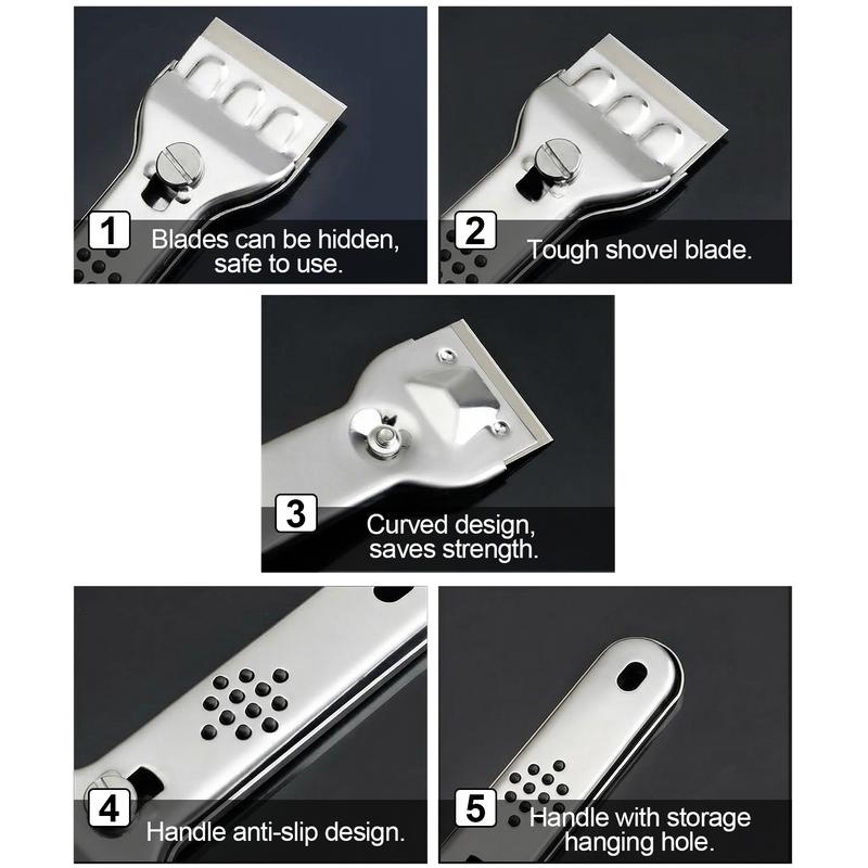 DABATR Metal Razor Blade Scraper Tool, Carbon Steel Blades, Stainless Steel Body, Heavy-Duty Cleaning Razor Scraper Tool