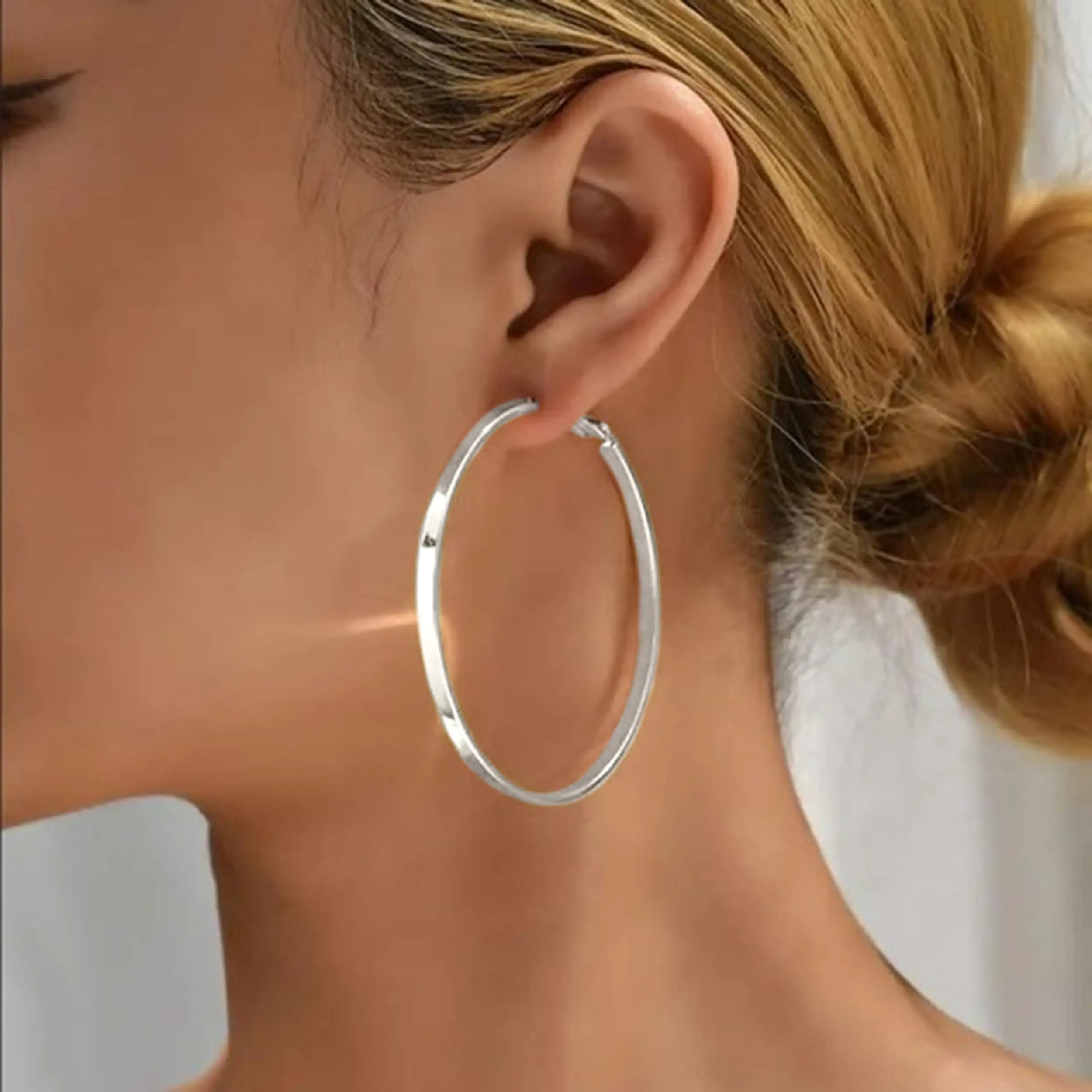 50mm silver ring earrings for women - pure silver and 14K gold-plated - hypoallergenic 925 silver - large ring earrings