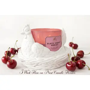 Vintage Hen on Nest 3-Wick Candle Holder