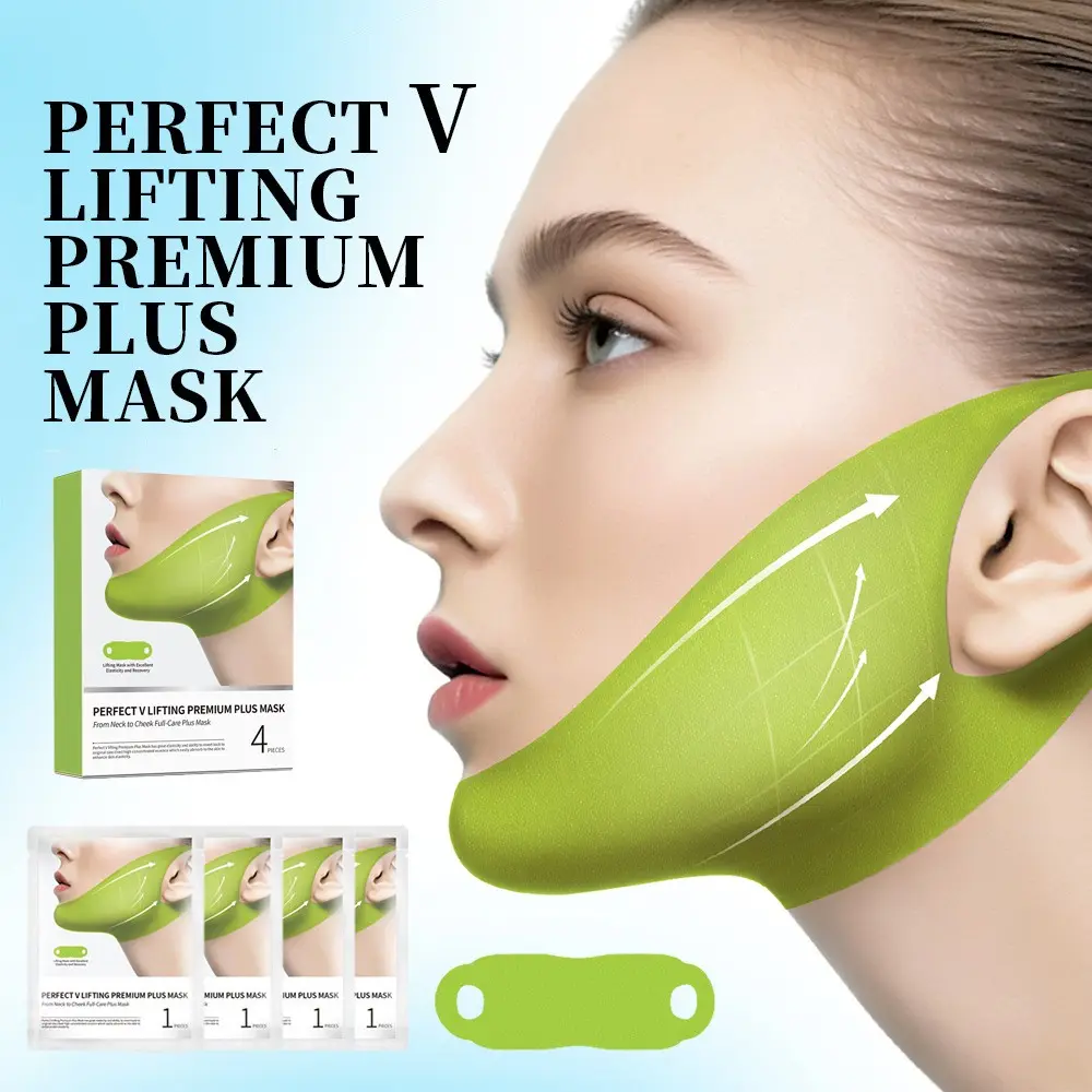 Cactus V-Shape Lifting Firming Gel Mask Set, 4 Pcs Chin Lift Masks per Box, Double Chin Strap with Peptides and Collagen, Hydrating Brightening Tightening Mask Kit