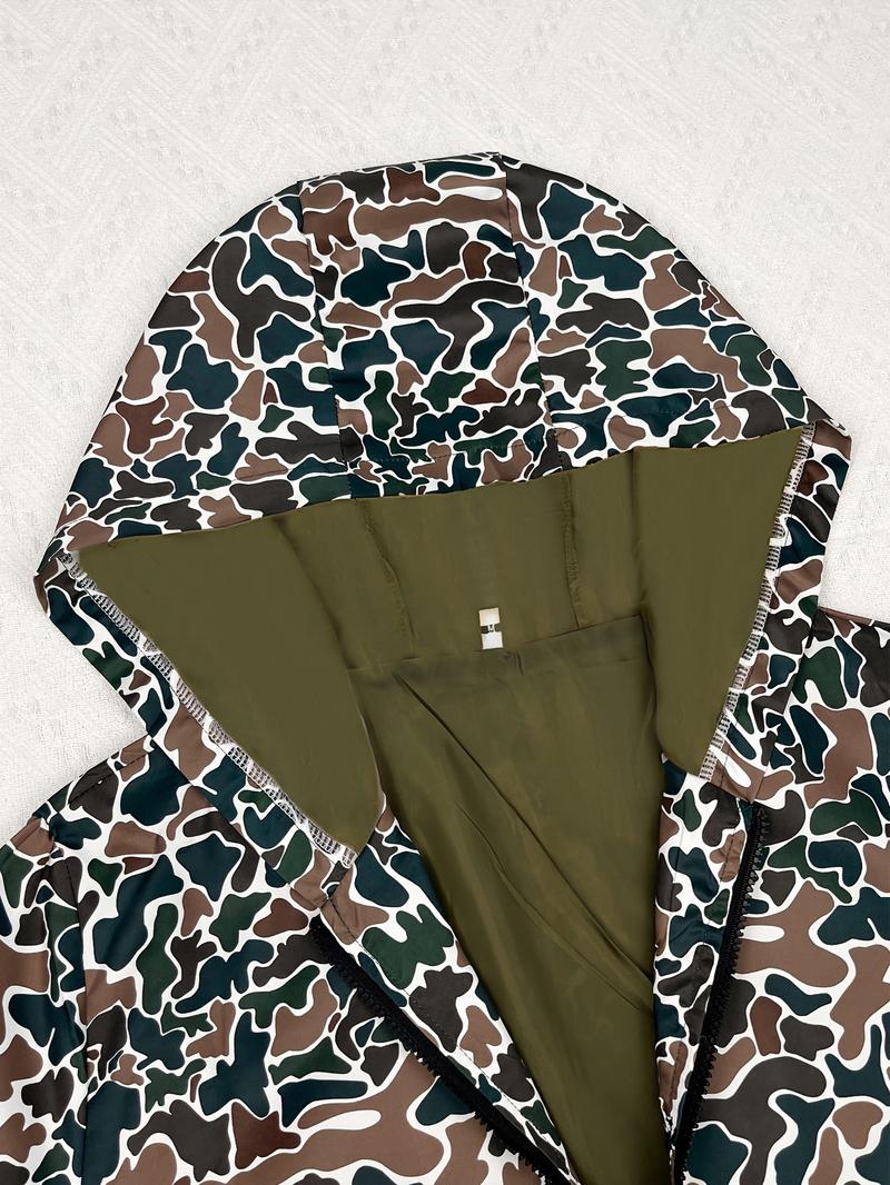 Women's Camouflage Hoodie Jacket - Full-Zip Hooded Pullover with Collar, Casual Camo Zipper Jacket for Daily Wear & Outdoor, Women's Clothing