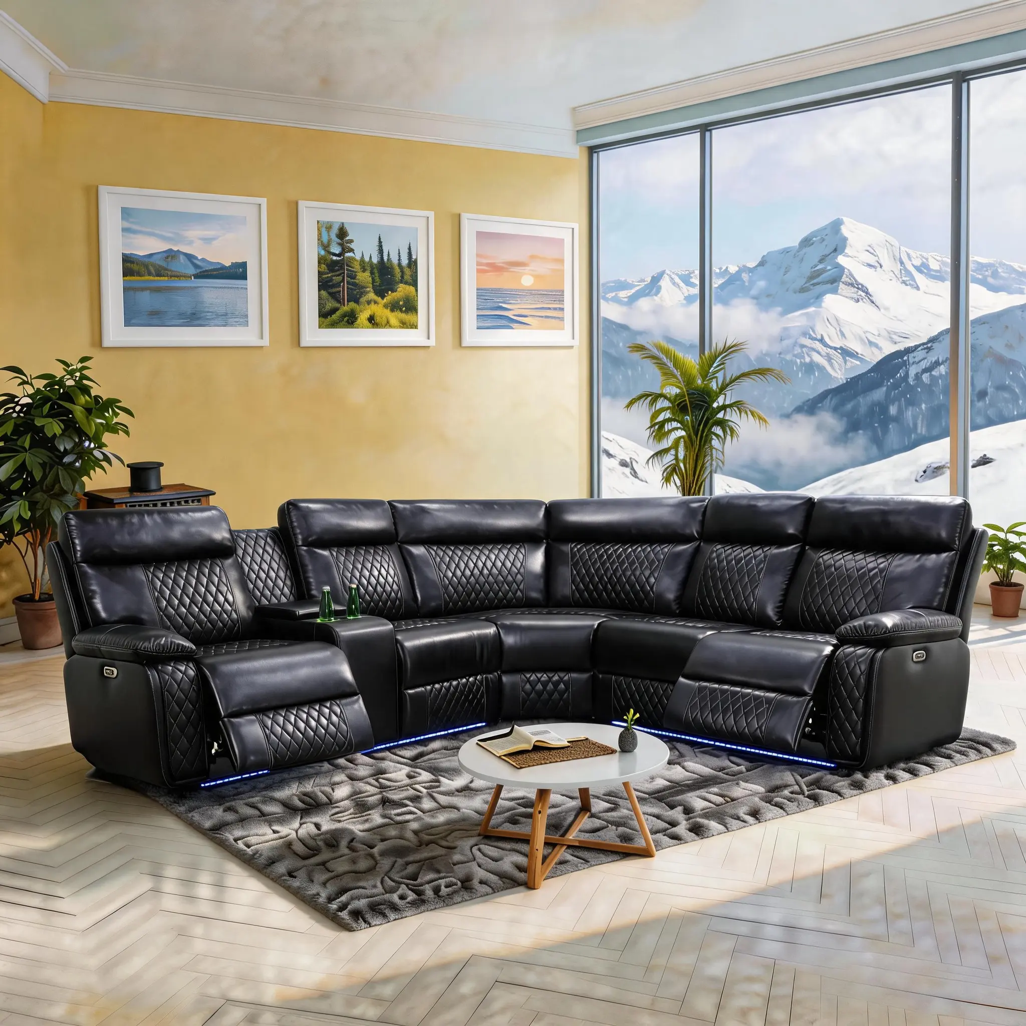 A AINEHOME Dark Breathable Semi PU Leather  Modern LED  Electric Recliner Sofa Set 3-Piece Couch Living Room Sofa Set with Adjustable Backrest & Storage Features furniture Power Reclining sectional