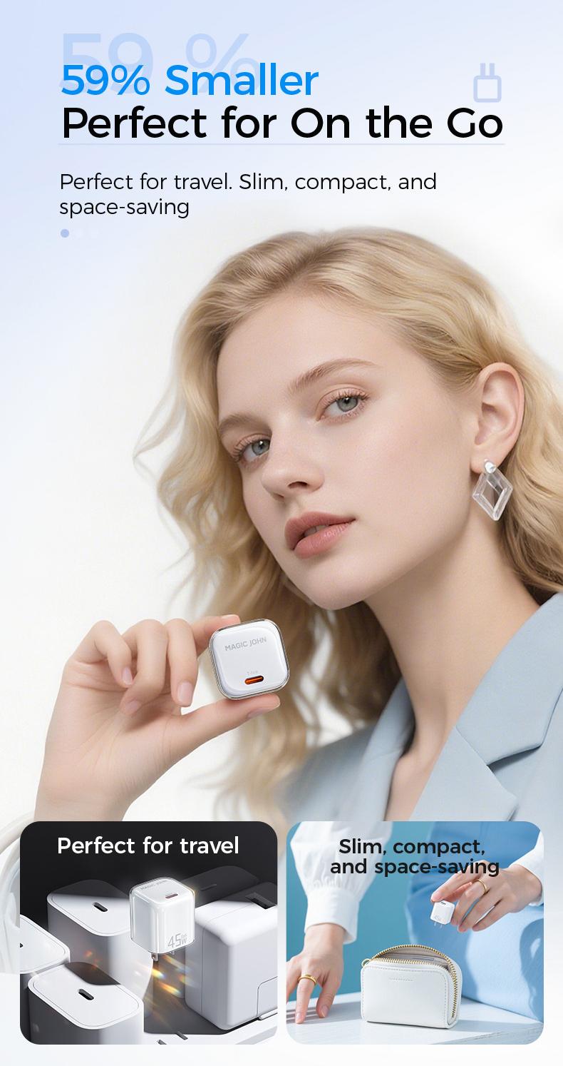 MAGICJOHN 45W USB-C Fast Charger – Compact Power Adapter for iPhone 17/16/15 Pro Max/Air – Quick, Travel-Friendly Mini Plug