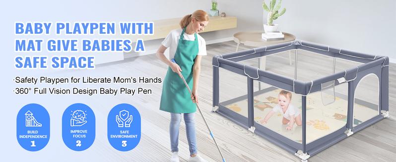 Suposeu Baby Playpen with Mat,Portable Baby Play Yard for Toddler,Safety with Soft Breathable Mesh,Indoor and Outdoor,Large Kids Activity Centery Suposeu Baby Playpen with Mat,Portable Baby Play Yard for Toddler,Safety with Soft Breathable Mesh,Indoor and Outdoor,Large Kids Activity Centery
