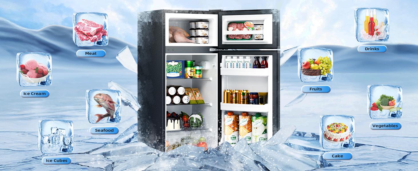 Antarctic Star Compact Refrigerator with Freezer,2 Door Mini Fridge,Adjustable Shelf,Small Fridge for Bedroom Office Dorm Kitchen,4.5 Cu.Ft.BLACK