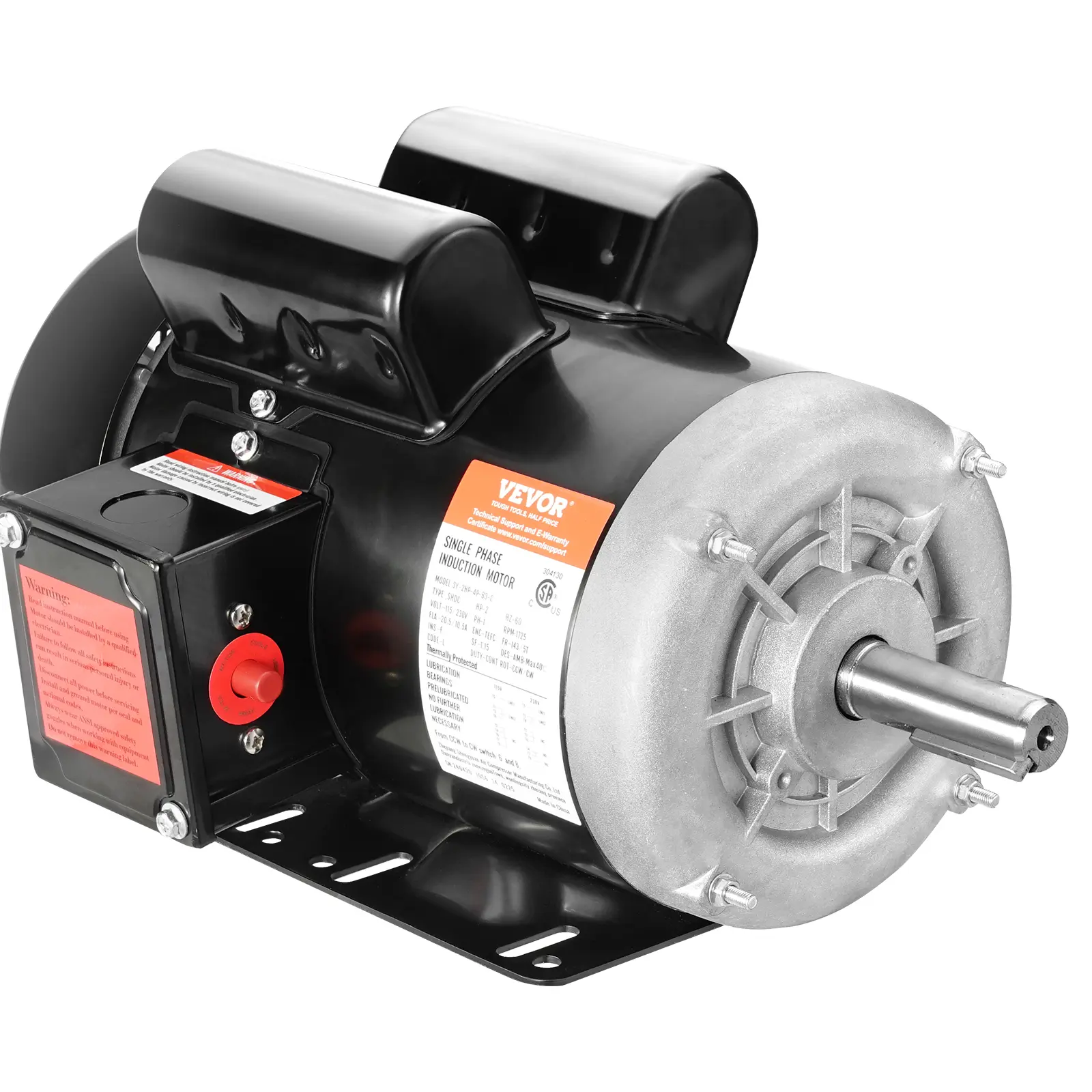 【Summerfinds】VEVOR Heavy Duty 2HP Single Phase Copper AC Electric Motor, 1725 rpm, 115V/230V 60Hz (20.5A/10.5A), 143/5T Frame, 7/8" Keyed Shaft, CW/CCW Rotation Steel Frame, CSA Tested Overload Safe, Versatile Use for DIY Projects & Water Pumps, 1725 Rpm