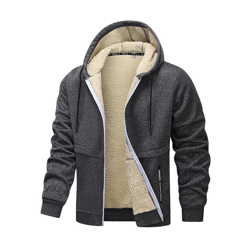 2PCS - Autumn And Winter Men's Simple Solid Color Hoodie, Drawstring Hooded Cardigan Coat, Men's Winter Clothing, Autumn And Winter Sports Outdoor Wear