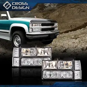 CROSSDESIGN FIT FOR 1994-2000 GMC C10 C/K SUBURBAN CHROME HEADLIGHT BUMPER LAMP CLEAR CORNER