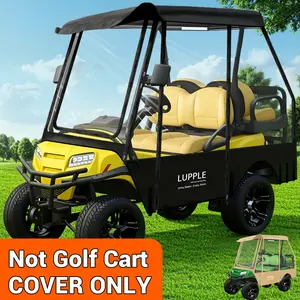 LUPPLE 4 Passenger Golf Cart Enclosure for Club Car DS – Short Roof 59" Rain Cover, 2+2 Seater Winter Weather Protection with 600D Waterproof Windproof Oxford & 4-Sided Clear PVC Zippered Doors