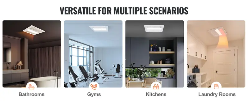 【toolupgrade】VEVOR Painted Corrosion-Resist Waterproof Ceiling Mount Exhaust Fan with LED Lighting Light Kit, 110 CFM High-Efficiency Ventilator, 1.5 Sones Low Noise, Energy-Saving Galvanized Steel, No Attic Access Needed, Ideal for Laundry Room, Gym