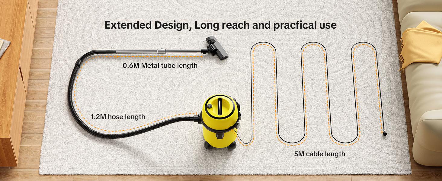 1200W Wet/Dry Portable Vacuum Cleaner 160AW Powerful Suction 16-10kPa Pressure Range 5L Large Capacity for Garages Yards & Renovated Homes Deep Cleaning Machine