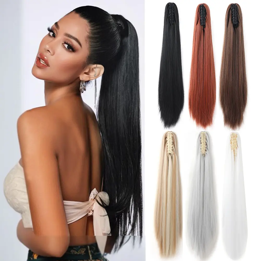 Claw Ponytail Hair Extensions Long Straight Ponytails for Women Fluffy Natural Looking Black Brown Hairpieces Synthetic Hair Pony Tails Extension Clip in Hairpiece
