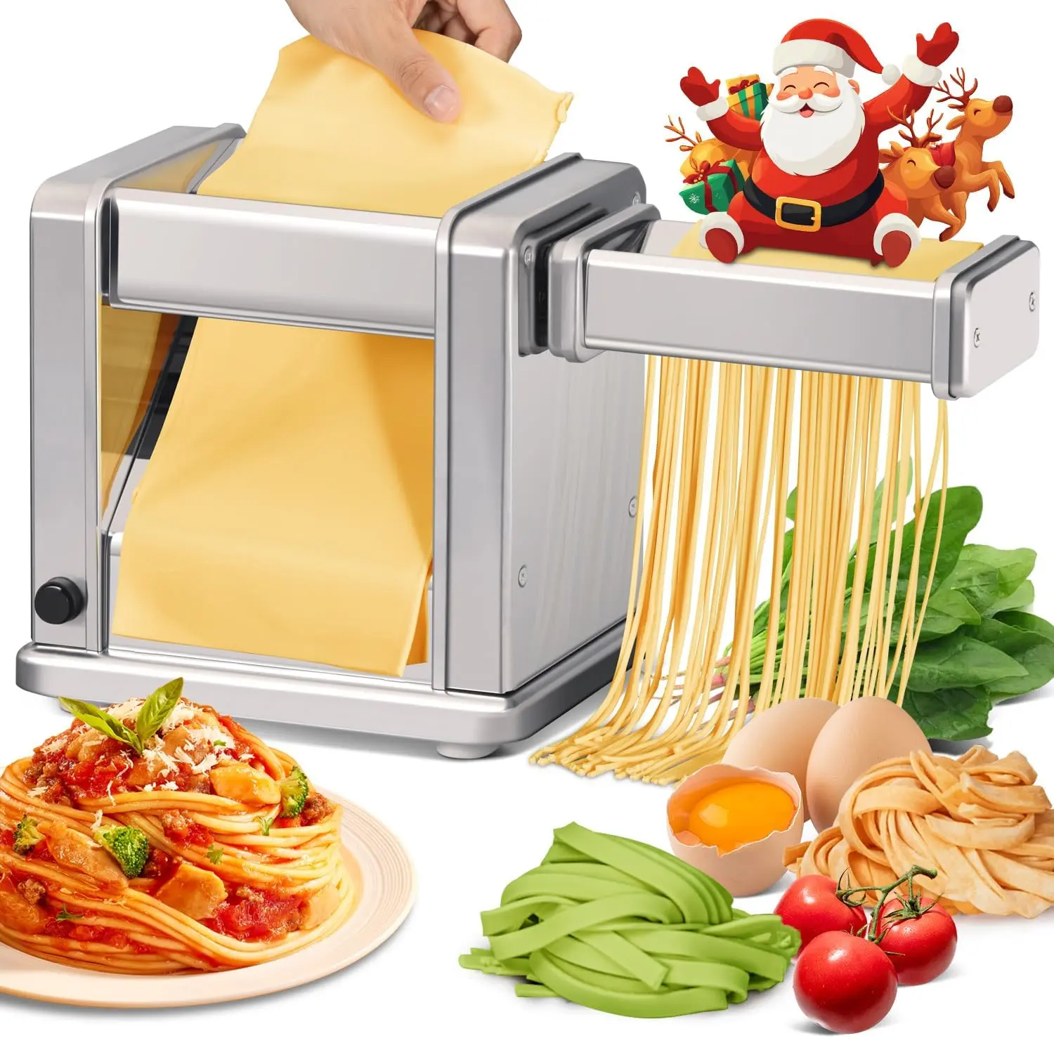 Electric Pasta Maker Stainless Steel Noodle Machine with Roller & Cutter Adjustable 7 Thickness & 2 Width for Spaghetti, Fettuccini, Lasagna, Pie Crust, Dumpling, Wonton summerwins,summerwins