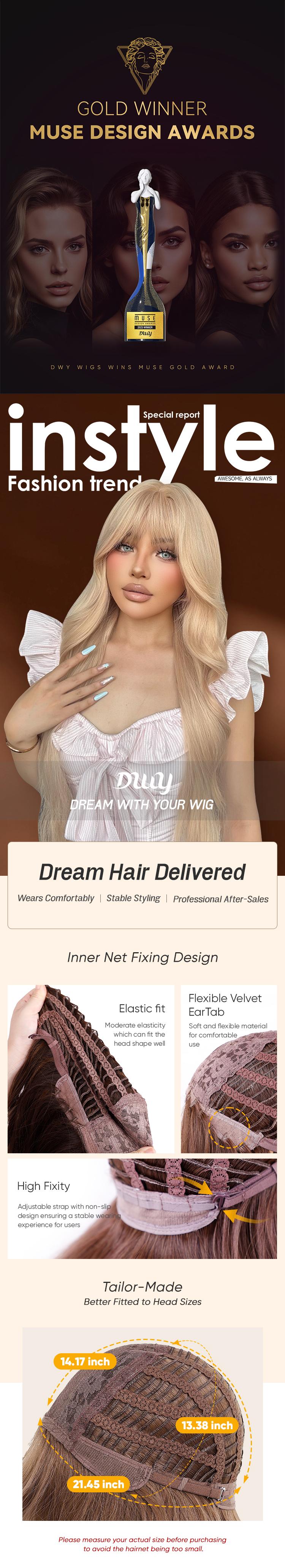 Stella H-DWY Long-length Wavy  Realistic Large Area Scalp Glueless Synthetic Wig for Women 30 Inches