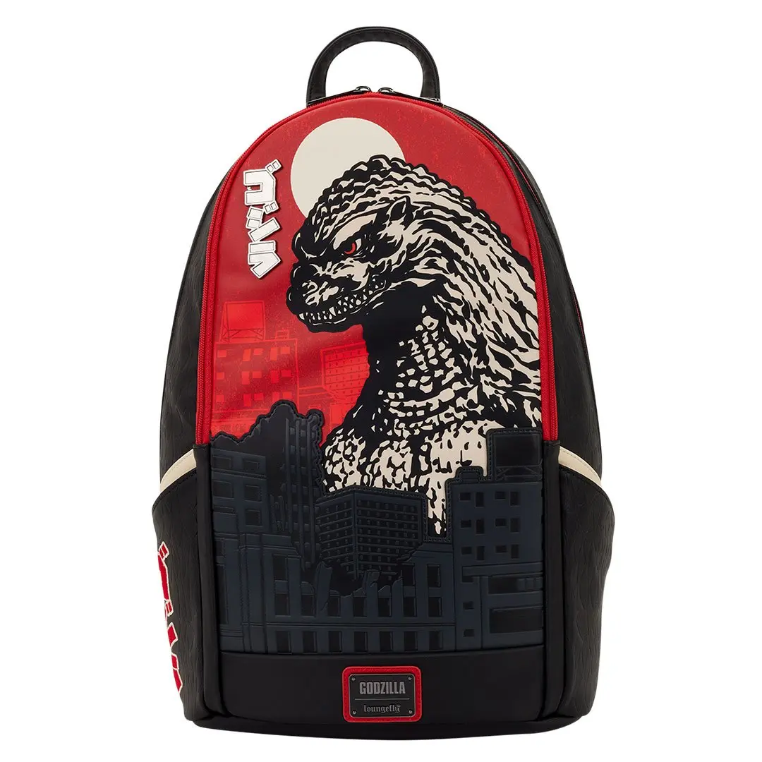 Loungefly Toho Godzilla Collectible Backpack for Adults, Graphic Print Neoprene with Faux Leather Trim, Molded Metal Charm Detail, Collectibles, Everyday Carry, Adjustable Shoulder Strap, Illustration Of Godzilla
