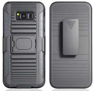 NAKEDCELLPHONE'S BLACK RUGGED RING-GRIP CASE COVER + BELT CLIP HOLSTER STAND FOR SAMSUNG GALAXY S8 PLUS PHONE (SM-G955), S8+