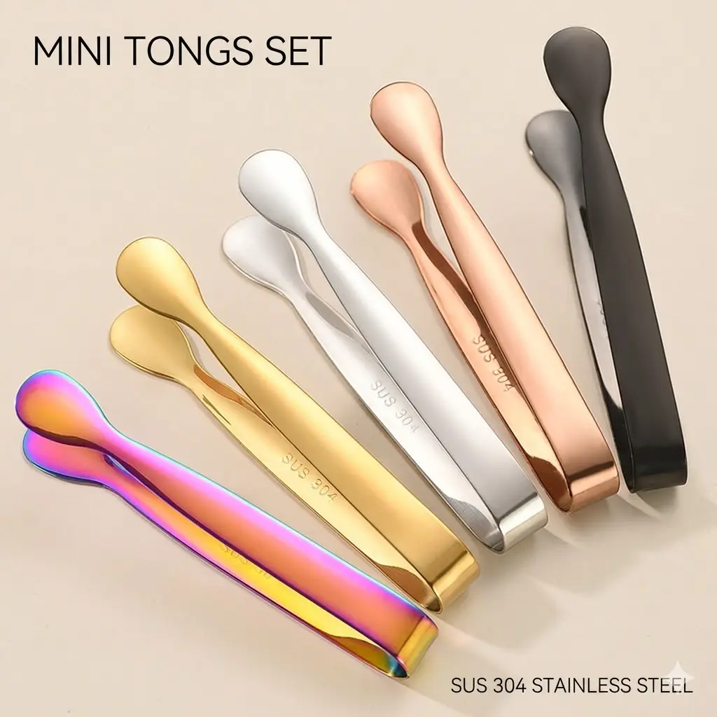 Sturdy Gold Mini Metal Tongs - Tiny Stainless Steel Utensils, Kitchen Cooking Utensils, Modern Kitchen Gadgets for Home Use