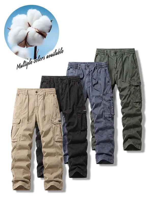 Life keeps moving — men’s straight-leg cargo pants with multiple flap pockets on the sides; lightweight casual work pants with a loose fit that helps prevent overheating for outdoor activities; suitable for hiking, fishing, travel, everyday wear in spring