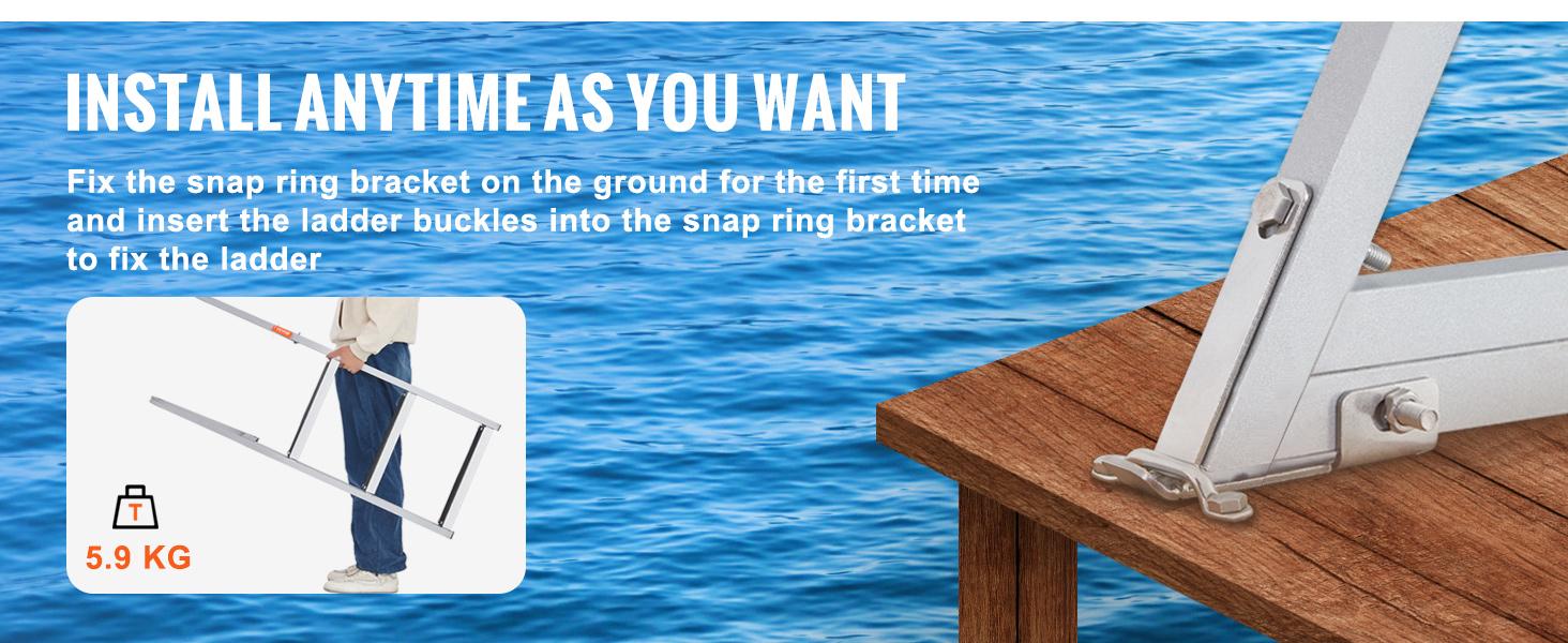 VEVOR Dock Ladder, TikTokShopBlackFriday, Removable 3/4/5 Steps, 350/500 lbs Load Capacity, Aluminum Alloy Pontoon Boat Ladder with 4'' Wide Step & Nonslip Rubber Mat, Easy to Install for Ship/Lake/Pool/Marine Boarding