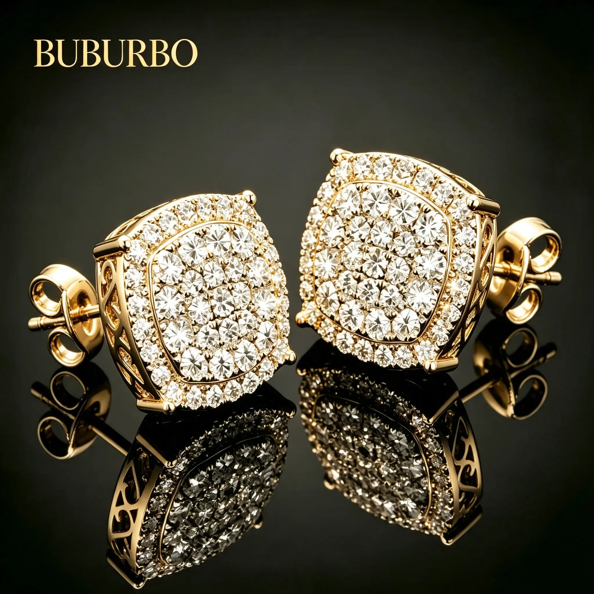 BUBURBO 2026 Trend Elegant Square Moissanite-Lookalike AAAA Cubic Zirconia 18K Gold-360° Sparkle Geometric Stud Earrings - Minimalist Jewelry for Girlfriend Gift, Gold Earrings for Streetwear Outfits & Ear Stacking with Rhinestones