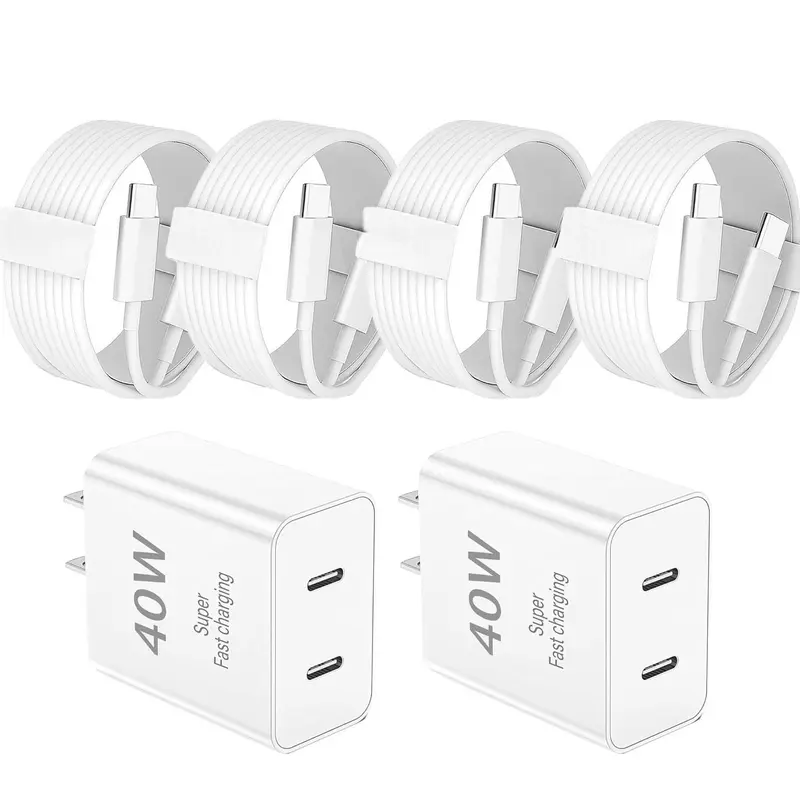 45W Dual-Port Super Fast Charging Wall Cube Brick with 6Ft & 10Ft USB-C to USB-C Cables, Electronic Charger Block for iPhone 17/17 Pro Max/17 Air/16/16 Pro/15 Series, iPad, Samsung Cellphone & Mobile Smartphone