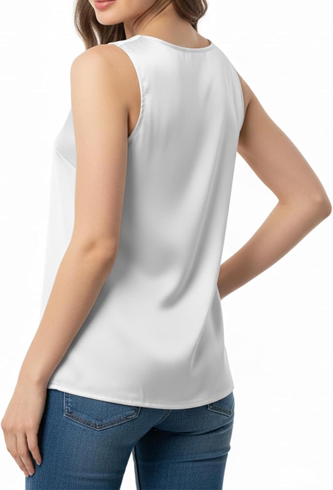 Women's Satin V-Neck Camisole - Casual Loose Sleeveless Basic Blouse