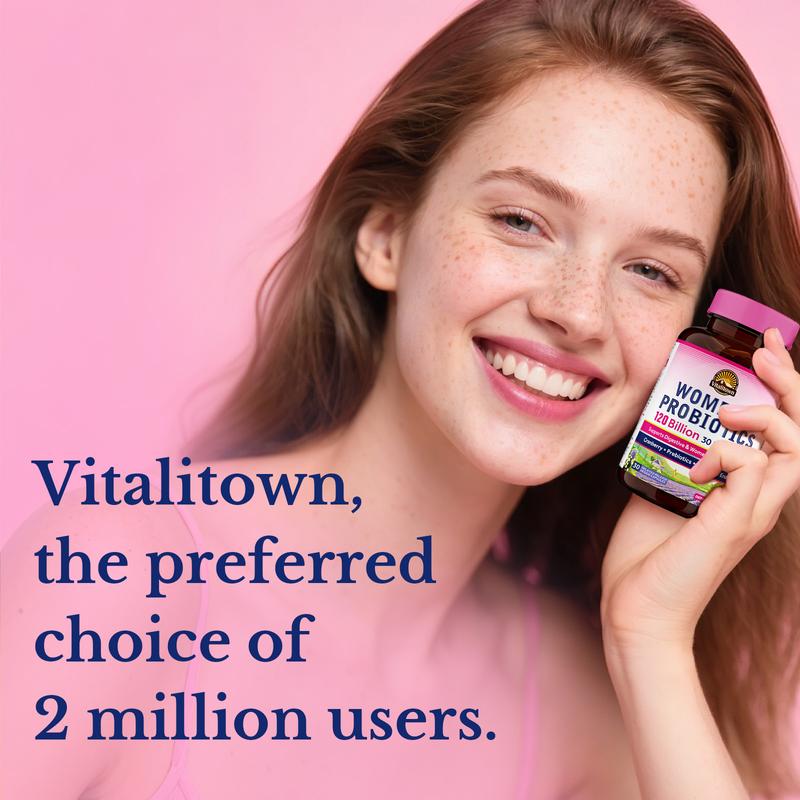 Vitalitown Women's Probiotics,120 Billion CFUs-for pH Balance /Healthy Odor and Tract Support,with Prebiotics,Digestive Enzymes&Cranberry Bathroom