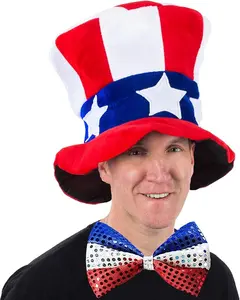 Uncle Sam Hat and Bow Tie - Top Hat -2 Piece American Flag Costume - Patriotic Accessories - Forth Of July Supplies