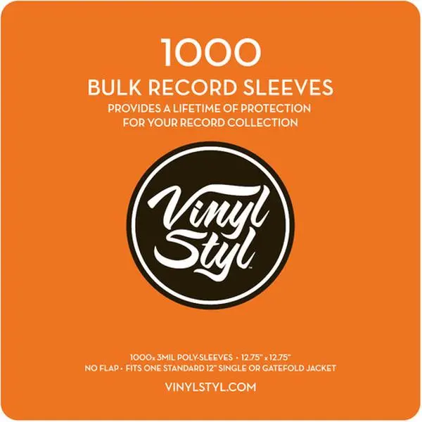Vinyl Styl® VS-P-007 3 mil Thick Polyethylene 12-in Open Top Plastic Outer Record Sleeves, 1000-Count Bulk Pack for Audiophiles, Lifetime Protection, Ideal Gifts [BAGS / SLEEVES]