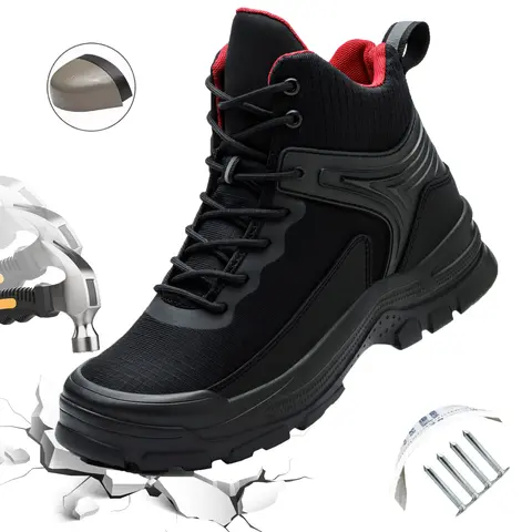Men’s Above-the-Ankle-but-Below-the-Knee Steel Toe Work Boots - High-Top Round Toe Laced, Kevlar Fabric Athletic Safety Footwear, Puncture & Abrasion Resistant, Sturdy Lightweight, All-Season Outdoor/Work Use, Hand Wash Only