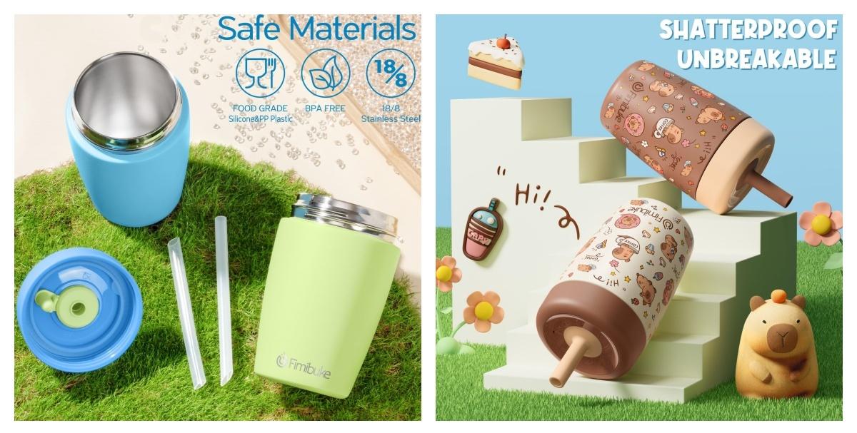 Fimibuke Cups Spill Proof, 12 OZ Insulated Sippy Cups, Straw Tumbler, Stainless Steel Water Bottle with Twist Lids & Silicone Straw