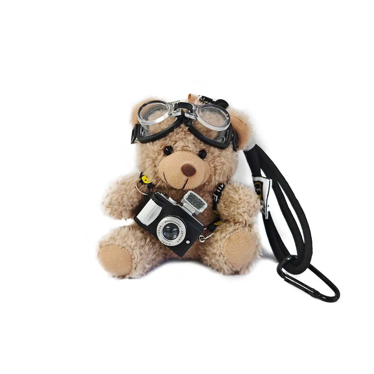 Cute Bear Plush Keychain Bag Charm with Flash Camera & Glass, Whimsical Keychain Toys for Handbags & Purses, Functional Luggage & Bag Accessory, Keychains