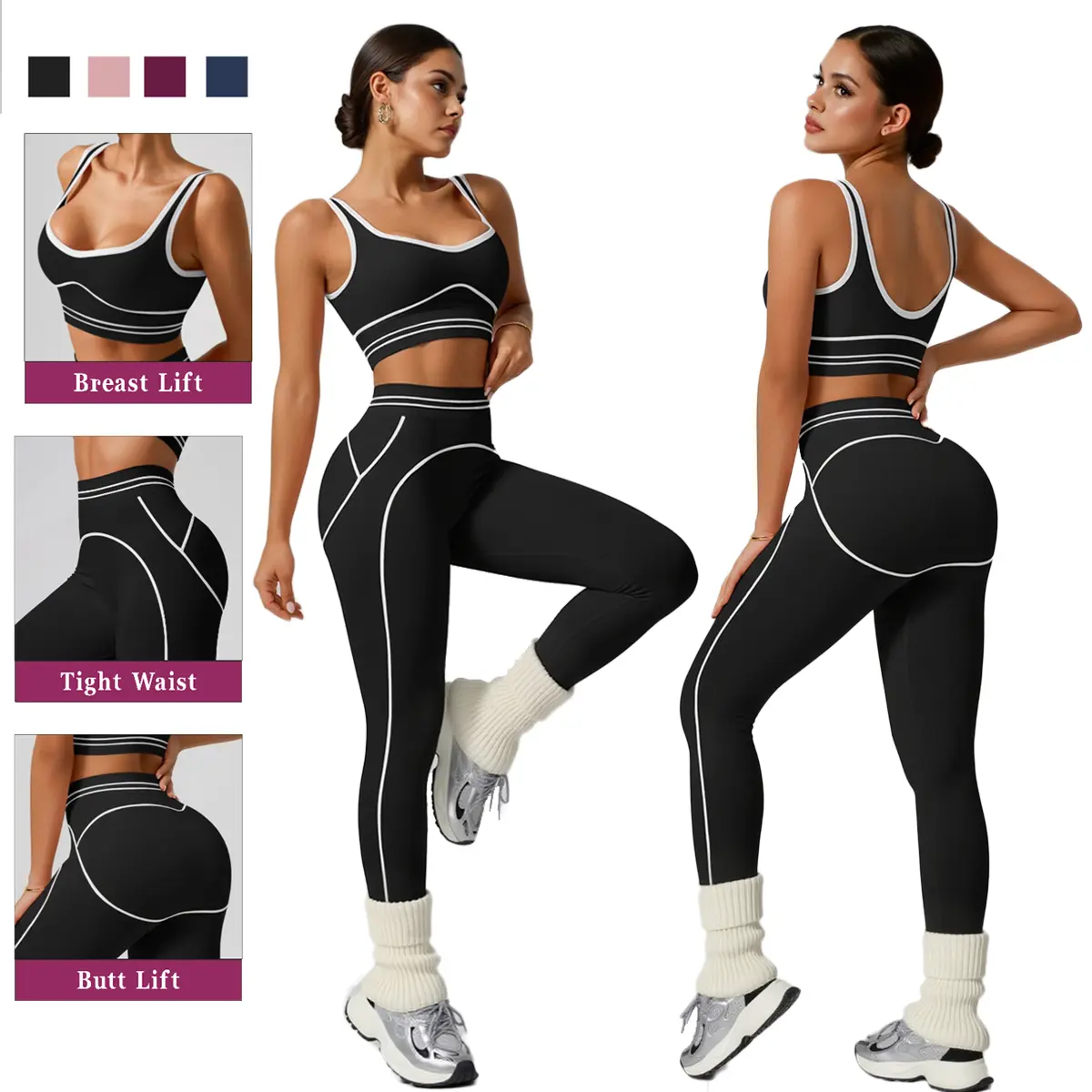 Kabuer Women's 2-Piece Yoga Set, High-Waisted Above-the-Ankle Pants & Slim-Fit Sleeveless Crew Neck Solid T-Shirts, Medium-Stretch Compression Activewear for Gym, All Seasons, 2 Piece Sets, Gym Workout Women, Female, Sporty Style