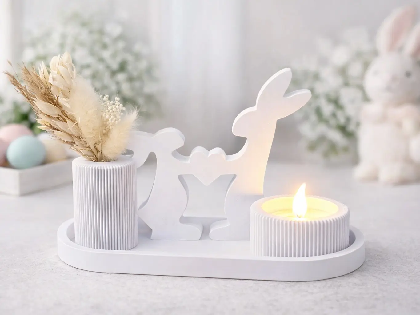 Easter Bunny Candle Holder & Flower Vase Decor – Spring Table Centerpiece (4 pieces set)