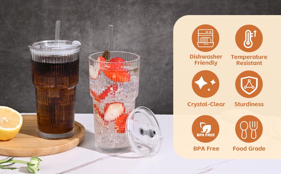 DWTS DANWEITESI 20oz Vertical Stripes Glass Coffee Cups with Lid & Straw Set of 4 Premium Thickened Glass for Iced Coffees Cocktails Juices Family Use & Parties Leak Proof Tumblers Drinkware Stylish 2Pack DWTS DANWEITESI 20oz Vertical Stripes Glass Coffee Cups with Lid & Straw Set of 4 Premium Thickened Glass for Iced Coffees Cocktails Juices Family Use & Parties Leak Proof Tumblers Drinkware Stylish 2Pack