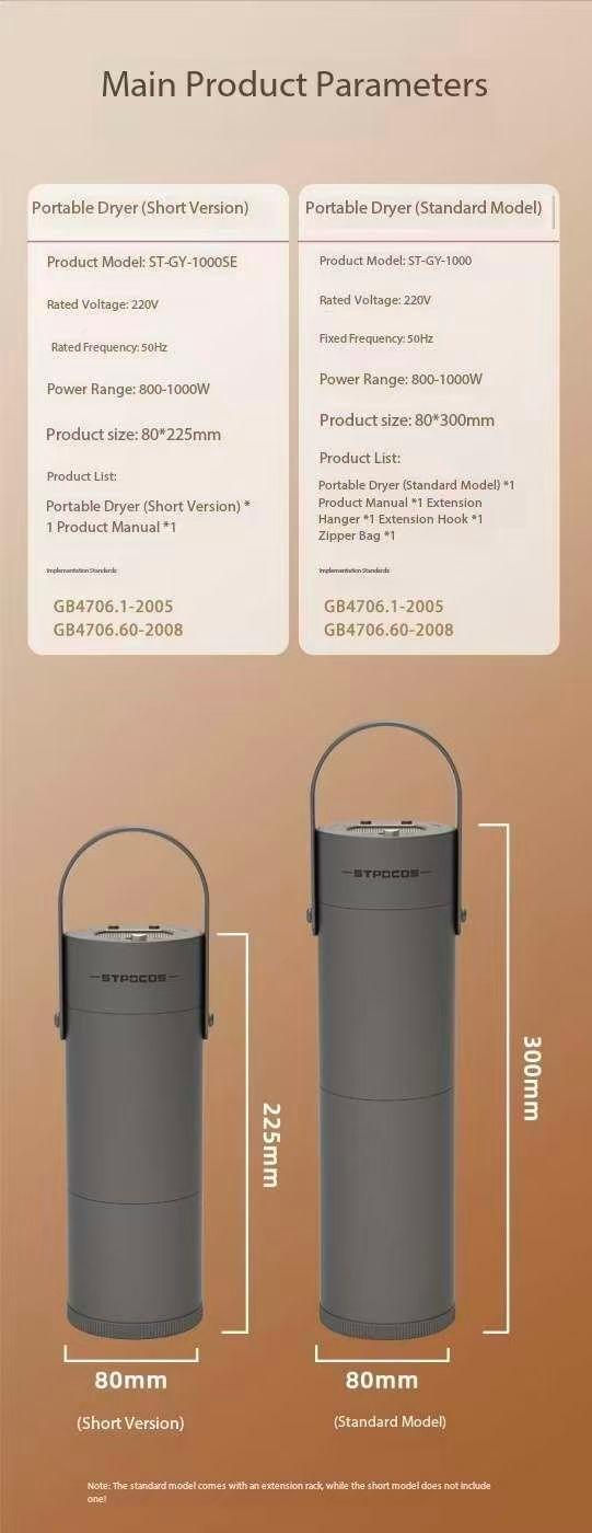 Portable Clothes Dryer Compact 1000w Mini Dryer Machine for Apartment RV Travel with Dry Bag Hook for Light Clothes Underwear